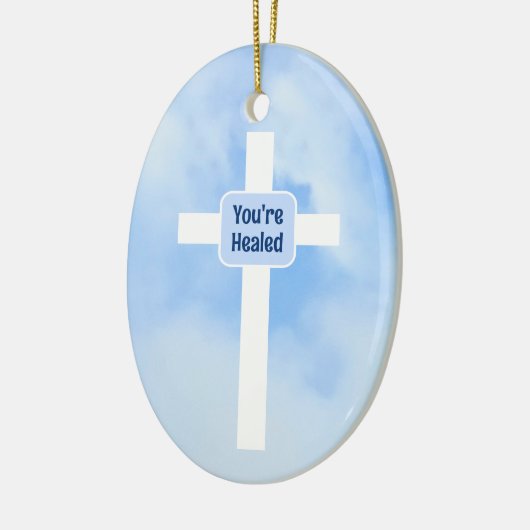 Lichtblauw Christelijk Kruis Bijbel Verse Healing Keramisch Ornament (Links)