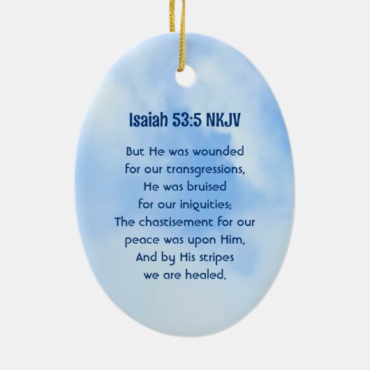 Lichtblauw Christelijk Kruis Bijbel Verse Healing Keramisch Ornament (Achterkant)