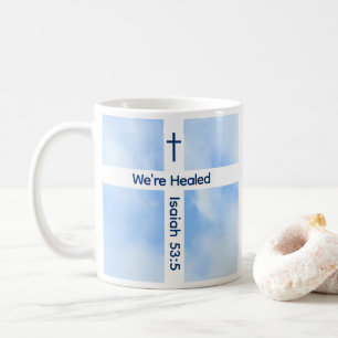 Lichtblauw Christelijk Kruis Bijbel Verse Healing Koffiemok