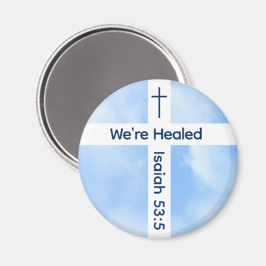 Lichtblauw Christelijk Kruis Bijbel Verse Healing Magneet (Voorkant / Achterkant)