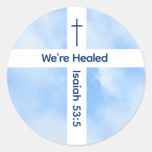 Lichtblauw Christelijk Kruis Bijbel Verse Healing Ronde Sticker