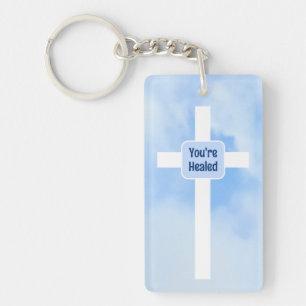 Lichtblauw Christelijk Kruis Bijbel Verse Healing Sleutelhanger