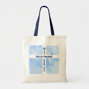 Lichtblauw Christelijk Kruis Bijbel Verse Healing Tote Bag