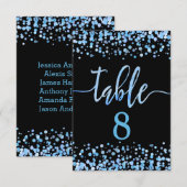Lichtblauw confetti tafelnummer zitplaatsindeling (Voorkant / Achterkant)