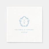 Lichtblauw Crest Monogram Bruiloft Servet (Voorkant)