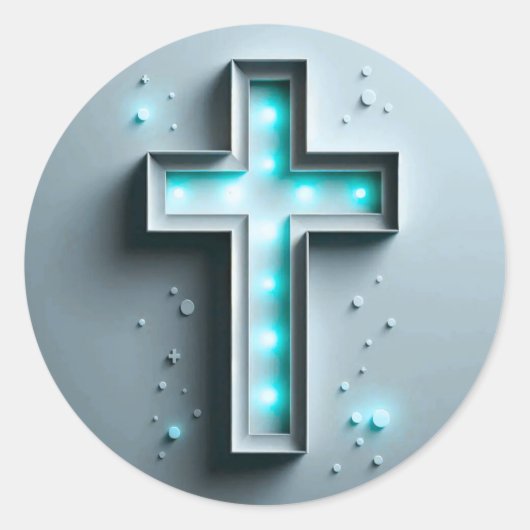 Lichtblauw Cristian Cross Ronde Sticker (Voorkant)