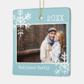 Lichtblauw Custom Photo Ornament met Sneeuwvlokken (Links)