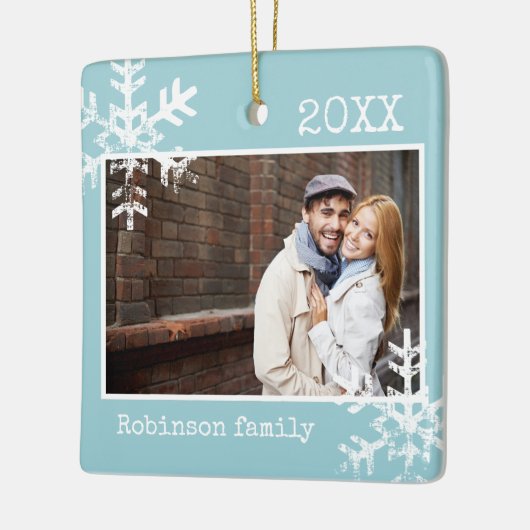 Lichtblauw Custom Photo Ornament met Sneeuwvlokken (Links)