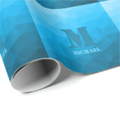 Lichtblauw cyaan geometrisch maaspatroon Monogram Cadeaupapier (Rol Hoek)