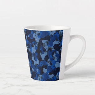 lichtblauw, donkerblauw, stoffig blauw camo abstra latte mok
