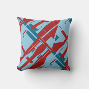 Lichtblauw Donkerrood Diagonaal Abstract Design Kussen