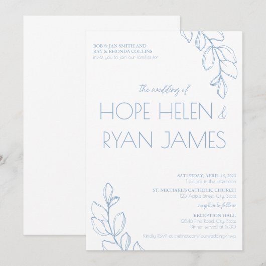 Lichtblauw Eenvoudig Bruiloft Uitnodigen Kaart (Voorkant / Achterkant)