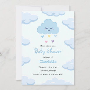 Lichtblauw Eenvoudig Cloud Baby shower Invitation Kaart