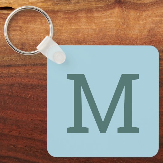  Lichtblauw Eenvoudig Monogram Initiaal Sleutelhan Sleutelhanger (Voorkant)
