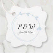 Lichtblauw Eenvoudige Hart Krans Monogram Huwelijk Bedankjes Labels (Voorkant)