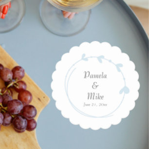 Lichtblauw Eenvoudige Hart Krans Trouwen Kartonnen Onderzetters