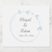 Lichtblauw Eenvoudige Hart Krans Trouwen Sparkling Wijnetiket (Enkel label)