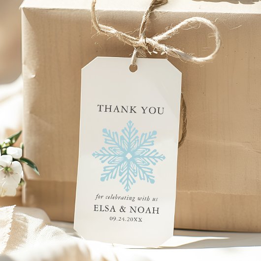 LICHTBLAUW EENVOUDIGE SNEEUWVLOK BRUILOFT DANK U CADEAULABEL