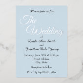 Lichtblauw Eenvoudige Stijl Trouwen Folie Uitnodiging (Voorkant)