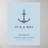Lichtblauw Elegant Anker Baby shower Welkom Poster (Voorkant)