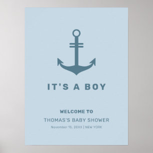 Lichtblauw Elegant Anker Baby shower Welkom Poster