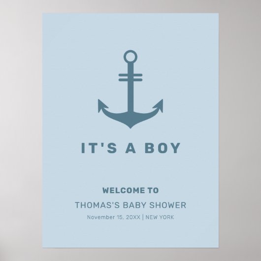 Lichtblauw Elegant Anker Baby shower Welkom Poster (Voorkant)