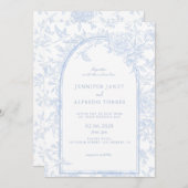 Lichtblauw Elegant Bloemen Huwelijk Kaart (Voorkant / Achterkant)
