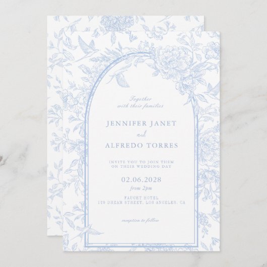 Lichtblauw Elegant Bloemen Huwelijk Kaart (Voorkant / Achterkant)