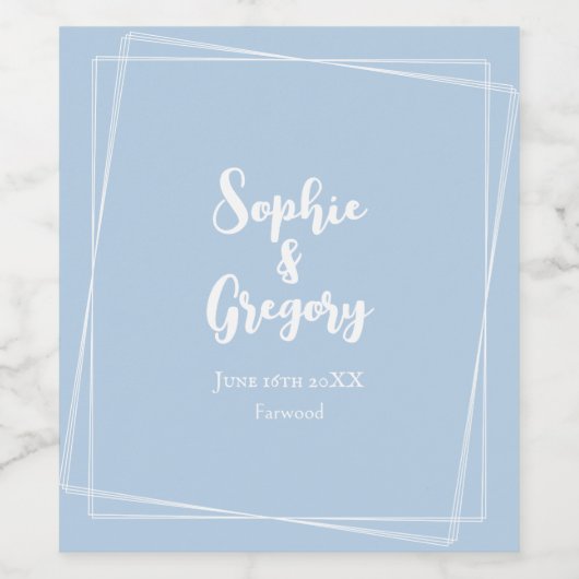 Lichtblauw Elegant Bruiloft Drinken Fles Custom Wijn Etiket (Enkel label)