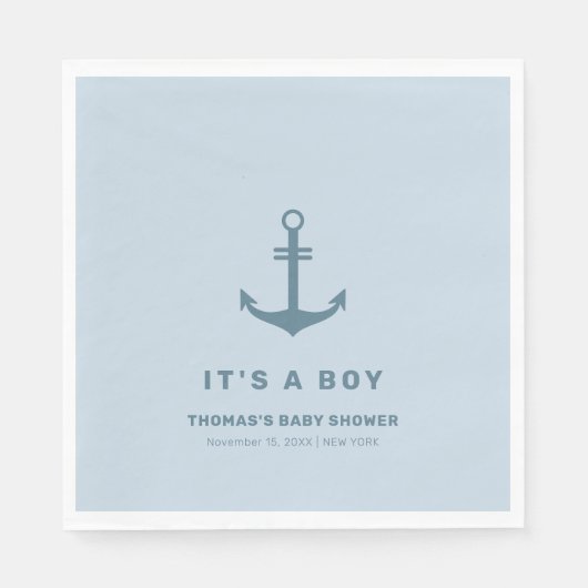 Lichtblauw Elegant Nautisch Anker Baby shower Servet (Voorkant)