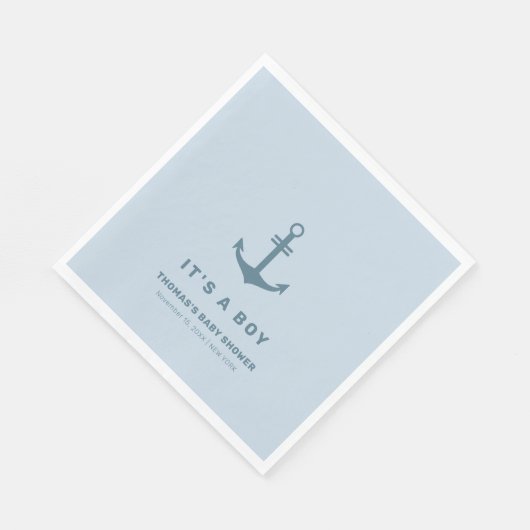 Lichtblauw Elegant Nautisch Anker Baby shower Servet (Hoek)