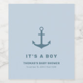 Lichtblauw Elegant Nautisch Anker Baby shower Wijn Etiket (Enkel label)