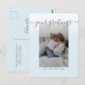 Lichtblauw Elegant Schrift Familie Foto Groeten Briefkaart (Voorkant / Achterkant)
