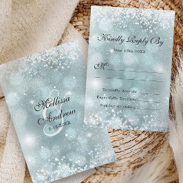 Lichtblauw Elegant Zilveren Glitter Bruiloft RSVP Kaartje