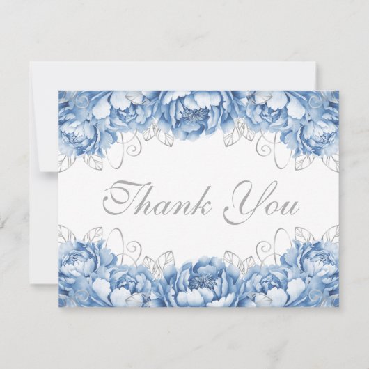 Lichtblauw Elegante Bloemen Quinceanera Bedankkaart (Voorkant)