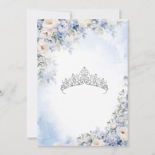 Lichtblauw Elegante Waterverf Bloemen Quinceañera Kaart (Achterkant)