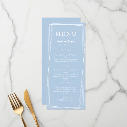 Lichtblauw Ellegant Bruiloft Stijl Aanpasbaar Menu (Voorkant / Achterkant in situ)