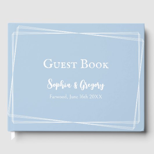 Lichtblauw Ellegant Wit Script Trouwboek Gastenboek (Voorkant)