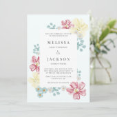 Lichtblauw en Bloem Bruiloft Kaart (Staand voorkant)