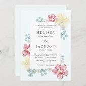 Lichtblauw en Bloem Bruiloft Kaart (Voorkant / Achterkant)