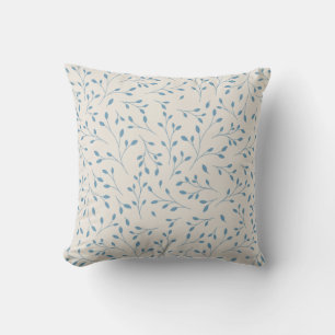 Lichtblauw en Crème Kleurige Delicate Botanische W Kussen