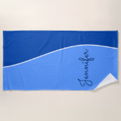 Lichtblauw en donkerblauw + aangepaste naam strandlaken (Voorkant)