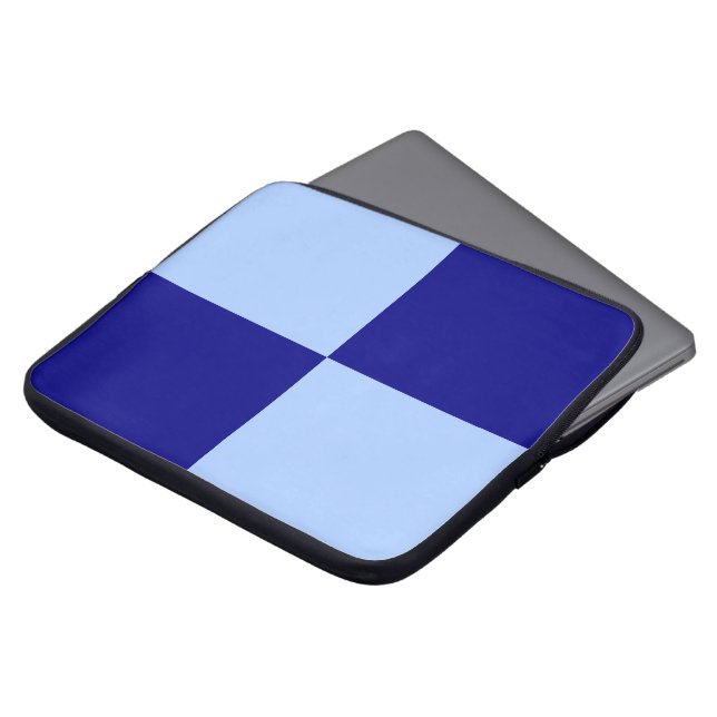 Lichtblauw en donkerblauwe rechthoeken laptop sleeve (Voorkant top)