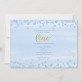 Lichtblauw en goud 1 verjaardagsuitnodiging kaart (Voorkant)