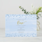 Lichtblauw en goud 1 verjaardagsuitnodiging kaart (Staand voorkant)