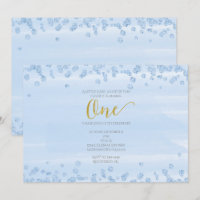 Lichtblauw en goud 1 verjaardagsuitnodiging