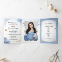 Lichtblauw en goud Elegant Spaans Foto Quince