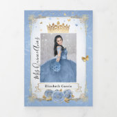 Lichtblauw en goud Elegant Spaans Foto Quince Drieluik Uitnodiging (Cover)