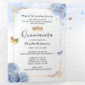 Lichtblauw en goud Elegant Spaans Foto Quince Drieluik Uitnodiging (Binnenzijde eerst)