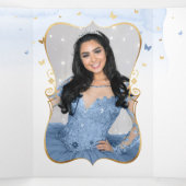 Lichtblauw en goud Elegant Spaans Foto Quince Drieluik Uitnodiging (Binnenkant midden)